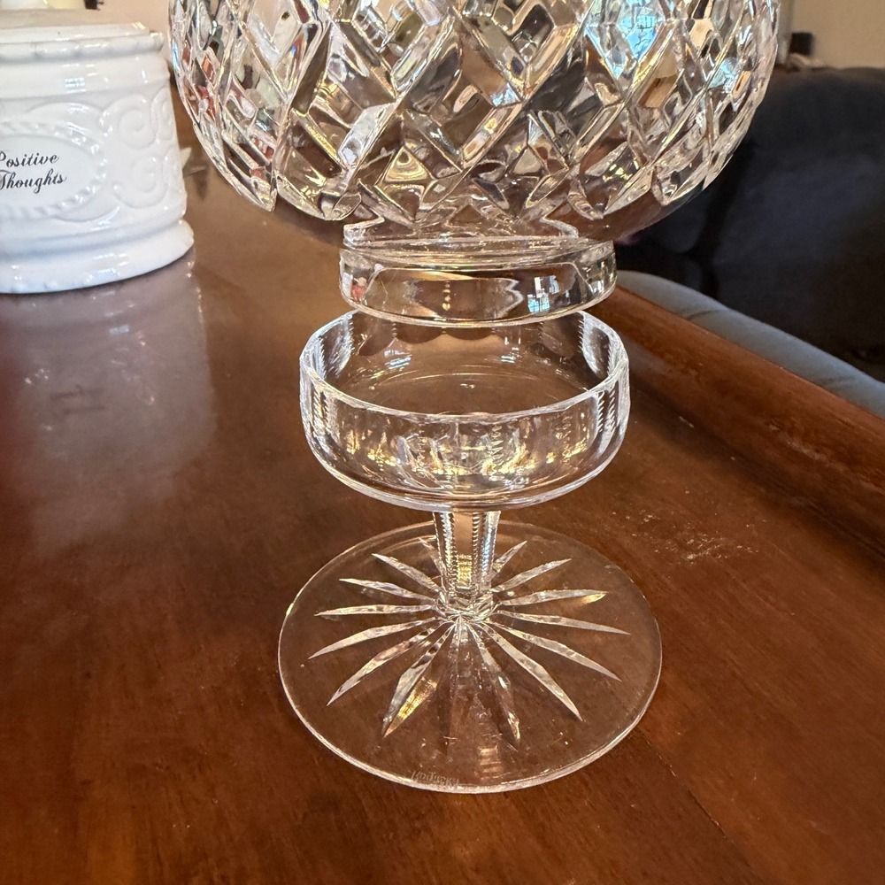 Vintage Crystal Hurricane Candle Holder Etched Floral Diamond 2 Piece Clear 7.5" - Picture 4 of 16